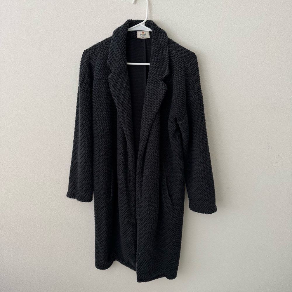 Women's Black Textured Sweater Coat
